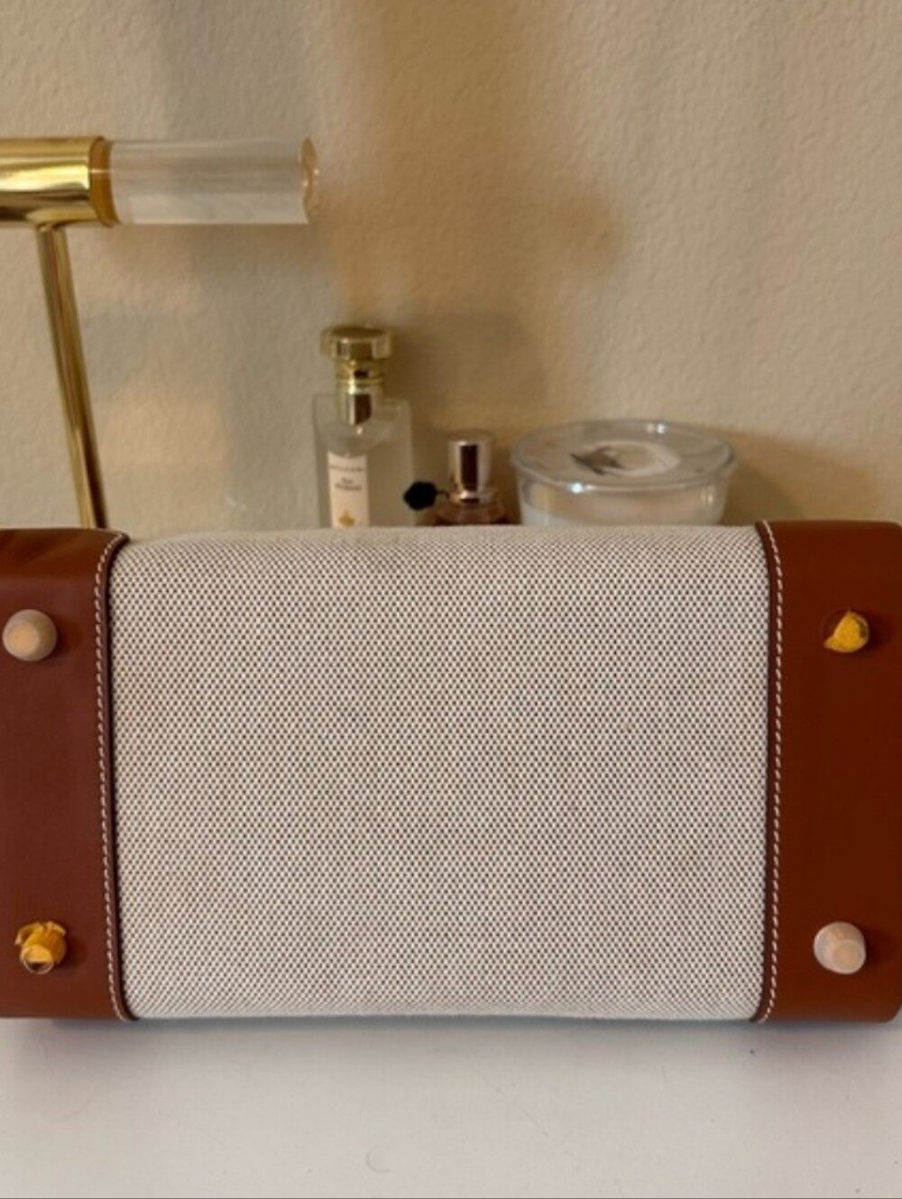 25cm Leather & Canvas Combo Brown Satchel - Picture 5 of 10